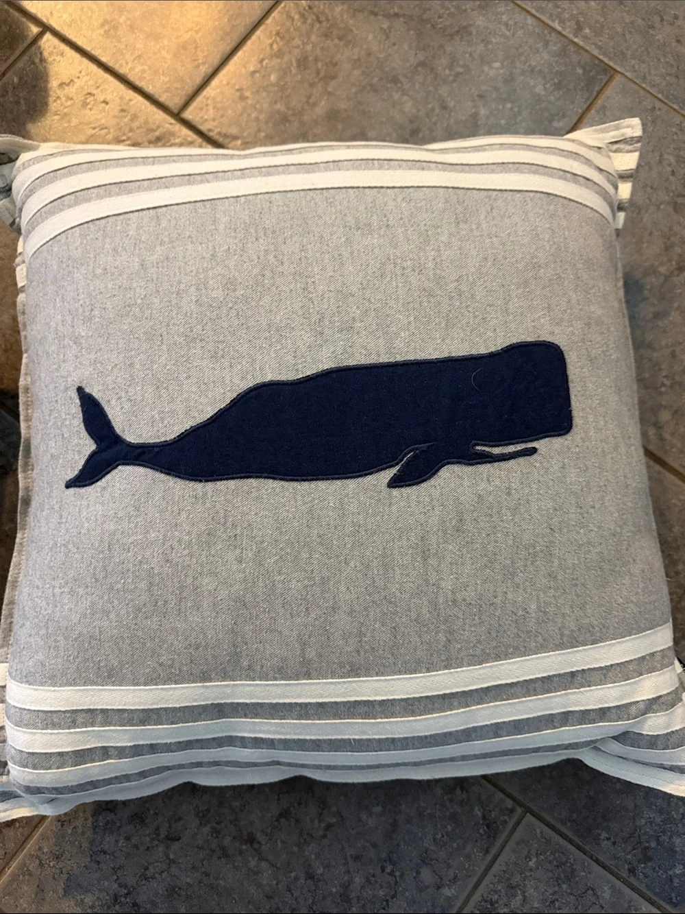 Vineyard Vines Navy Pillow with White Stripe and Red Piping and Nautica Whales